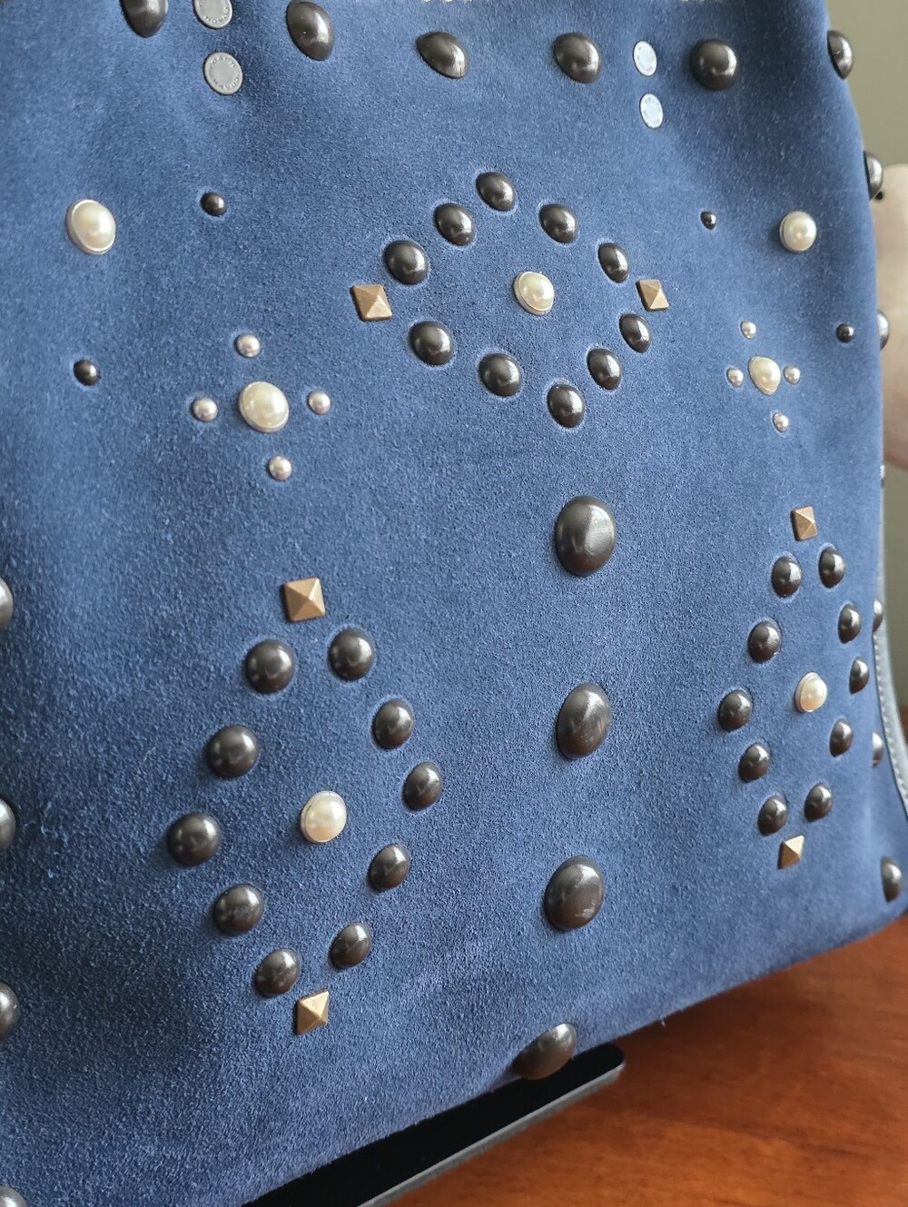 Coach 57163 Rogue 30 Western Rivets Blue Suede Leather Satchel Bag 1941 - Picture 6 of 16